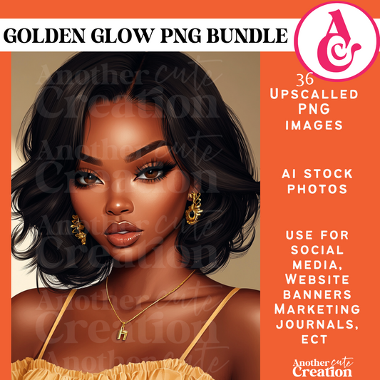 Golden Glow PNG Collection – 36 Melanin Glam Stock Images I Aesthetic Black Women Photography I AI Model
