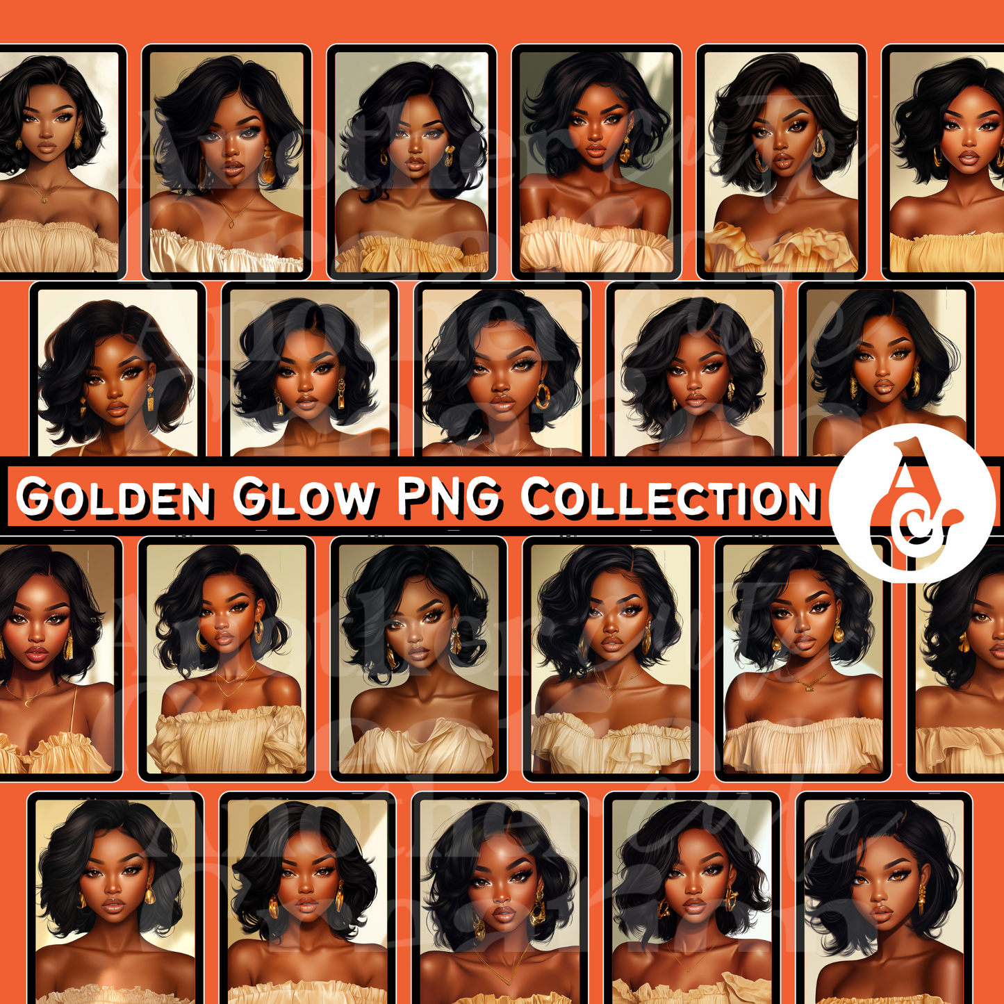 Golden Glow PNG Collection – 36 Melanin Glam Stock Images I Aesthetic Black Women Photography I AI Model