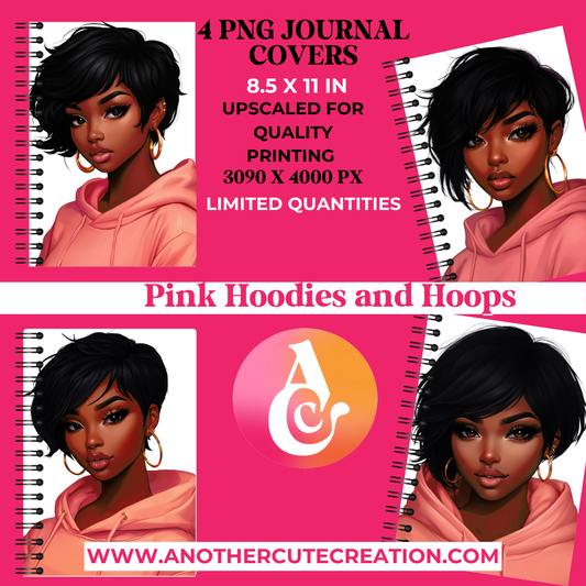 * LIMITED QUANTITIES * Pink Hoodies and Hoops Journal Covers with PLR Rights | 4 Exclusive PNG Designs + 100 Lined Paper PDF | Digital Download