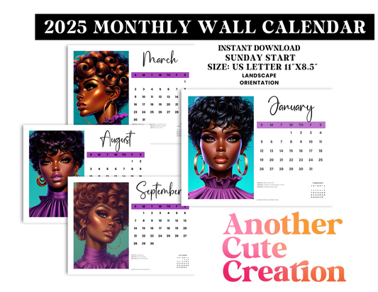 Empowered in Purple: 2025 Calendar Featuring Stunning African American Portraits - Royal Beauty in Every Month