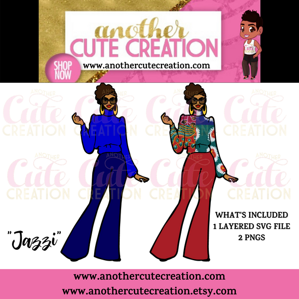 Jazzi, Another Cute Creation Exclusive,Original African-American SVG, PNG Cut Files,T-Shirt,Black Girl Magic,Cricut,Black Art